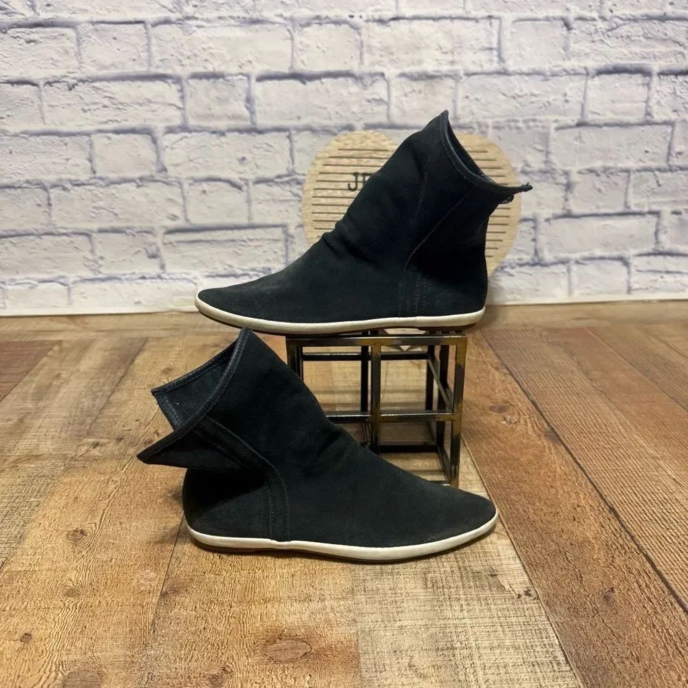 SANUK KAT SPHYNX LUXE CHARCOAL SUEDE CHIC SLOUCH ANKLE BOOTS, US 6